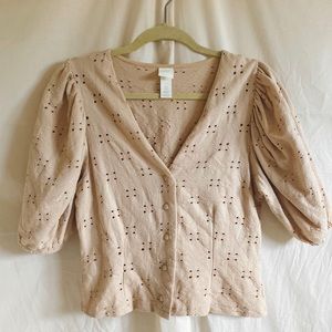 Tan eyelet peplum top